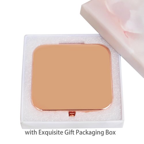 PDOZV Small Compact Mirror, Rosegold Square 2.8”×2.8” Metal Frame Smooth Style Double Sided Mini Magnifying 1X/2X Mirror for Purse Can be Used as Gifts for Woman (RG01)