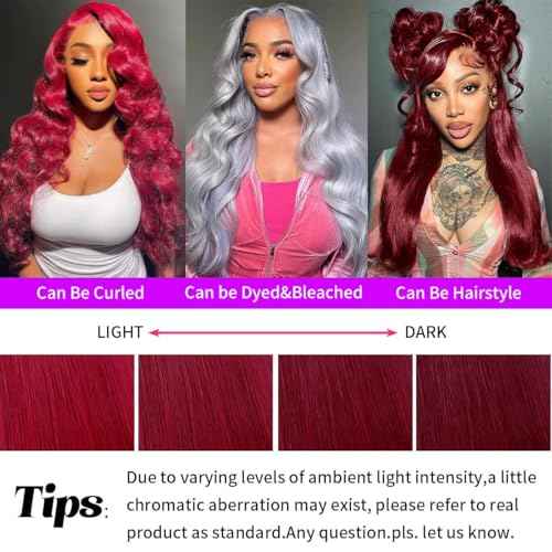 30 Inch 99j Burgundy Lace Front Wigs Human Hair 13x6 HD Glueless Straight Lace Frontal Wigs 99J 200% Density Brazilian Virgin Human Hair Wigs for Women Pre Plucked with Baby Hair