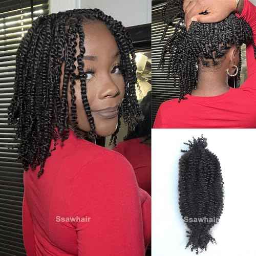 Afro Kinky Curly Human Hair Bulk Springy Twist Hair Extensions For Twist Braiding Locs Hair Pre-Separated Springy Afro Twist Human Hair Extensions 16 Inch 200g