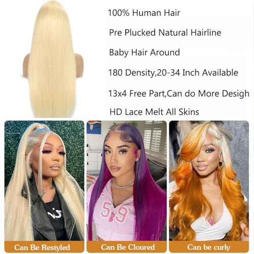 613 Lace Front Wig Human Hair 13x4 Blonde HD Transparent Lace Frontal Wigs Human Hair Pre Plucked With Baby Hair 613 Straight HD Lace Frontal Wig 180% Density Glueless Wigs Human Hair 24 Inch