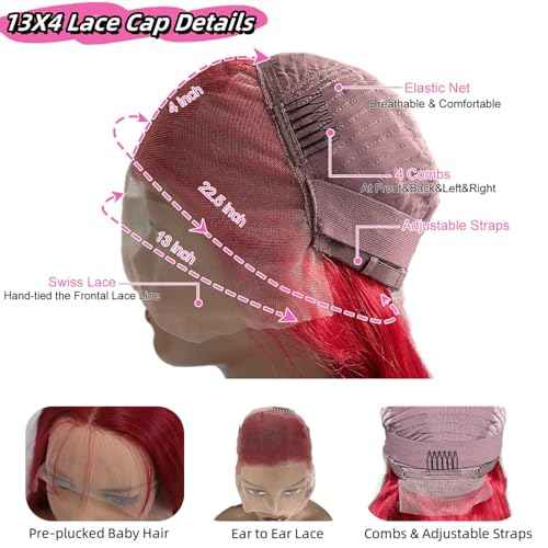 Red Lace Front Wigs Human Hair 13x4 HD Transparent Body Wave Human Hair Lace Front Wig Pre Plucked Red Colored Glueless Human Hair Lace Frontal Wigs for Women 16 Inch