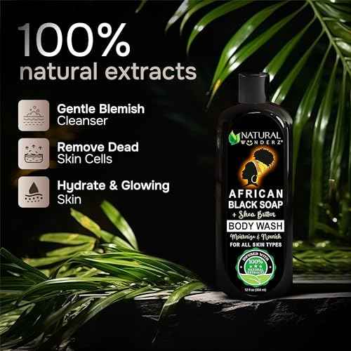 Natural Wunderz African Black Soap Body Wash, 12?oz ? Sulfate?Free, Vegan Cleanser with Shea Butter ? Soothing, Detoxifying Shower Gel for Men & Women