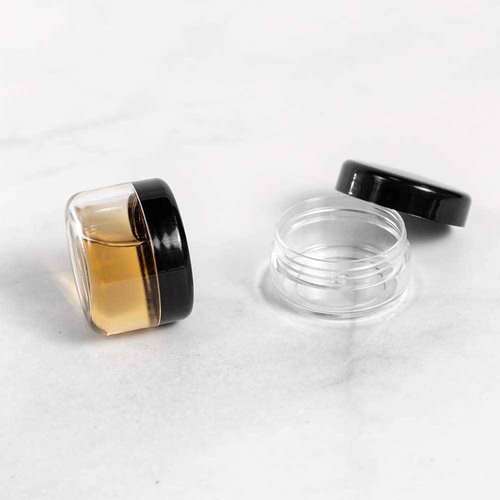 ZEJIA 10 Gram Sample Containers, 100 Count Cosmetic Containers with Lids, Refillable Empty Sample Jars, Small Plastic Containers with Lids (Black)