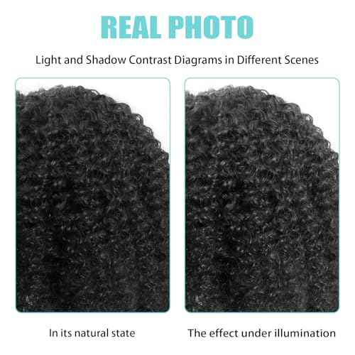 Kinky Curly Half Wig Human Hair 200% Density 24 Inch 3 In 1 Seamless Flip Over Drawstring Ponytail Headband Wig Human Hair Glueless Wear and Go 100% Human Hair Burmese Kinky Curly Half Wigs (24 inch)