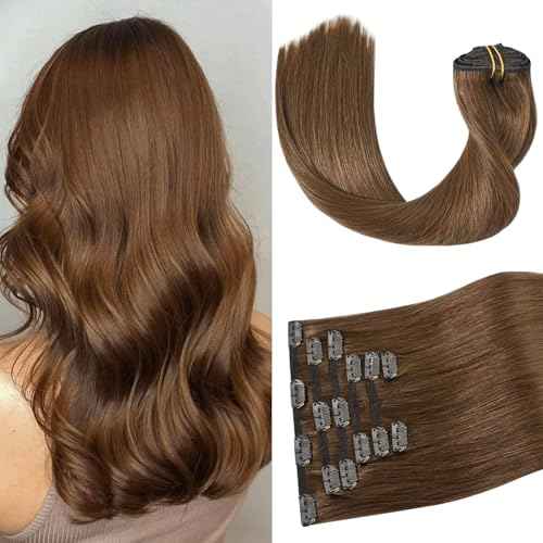Aison Light Brown Clip in Hair Extensions Real Human Hair 7pcs Remy Hair 16clips for Women #6 Chestnut Brown Hair Extensions Real Human Hair 20 Inch 120g