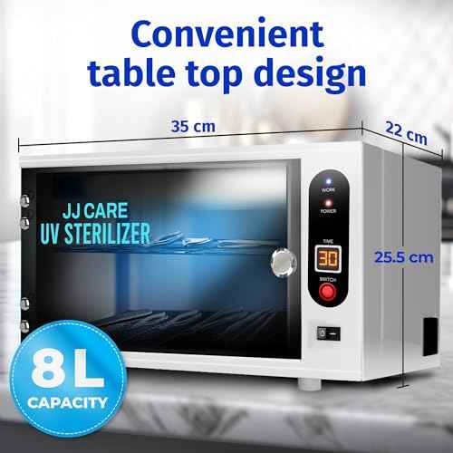 JJ CARE UV Sterilizer 8 Liter Capacity, UV Light 99% Sterilization Killing Efficiency, LED Timer UV Sterilizer Cabinet for Salon, Spa, Office and At Home Use, Professional Tabletop UV Sterilizer,