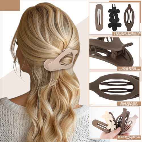 10 Pcs French Flat Hair Clips for Women - 3 Styles Non-slip Flat Claw Clips Matte Hair Claws for Thin Thick Hair