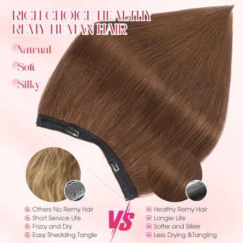 Rich Choices 100% Real Human Halo Hair Extensions for Women Remy Halo Extension Invisible Wire Hairpiece Clip in One Piece Hairpiece Upgrade Adds Weight 65g 12 Inch #4 Medium Brown