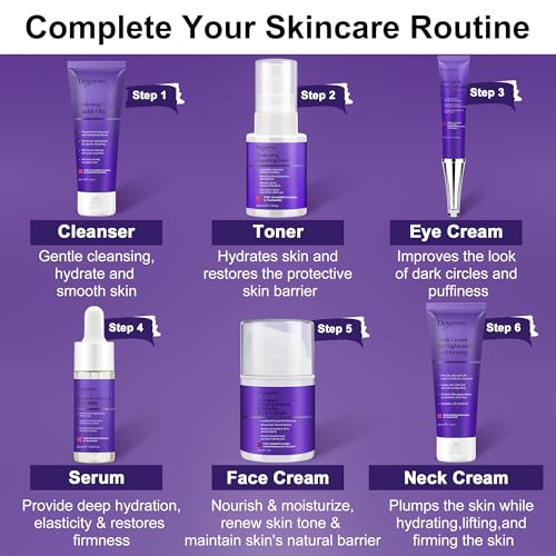 Skin Care Set,6Pcs Professional Womens Teens Tighten Lift Firm Skincare,Hydrate Anti-Aging Facial Routine Kit Travel Gift Set,Birthday Christmas Secret Santa Gifts for Women Teenage Girl Wife Mom