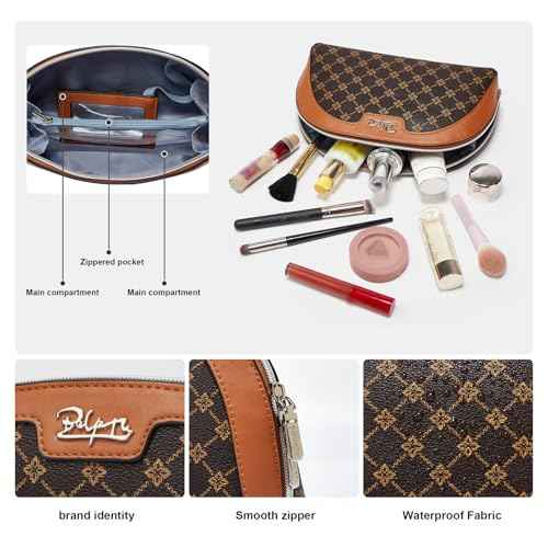 BOYATU Small Travel Makeup Bag for Women: Elegant Vegan Leather Cosmetic Pouch for Purse - Waterproof Toiletry Bag with Mirror(010-coffee)