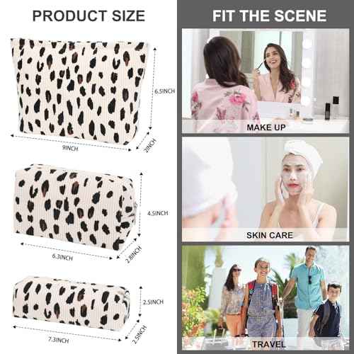 EIMMBD Makeup Bag 3 Pieces Large Capacity Cosmetic Bags Makeup Pouch for Purse Travel Toiletry Bag Organizer Cute Makeup Pouch Storage for Women(Beige Leopard)