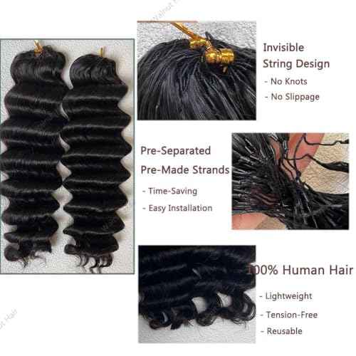 Deep Wave Crochet Human Hair Extensions Brazilian Virgin Feather Human Hair Bundles Pre Separated Braiding Hair Pre Looped for Boho Braids For Black Women Walnut Hair Natural Color 16inch 120g