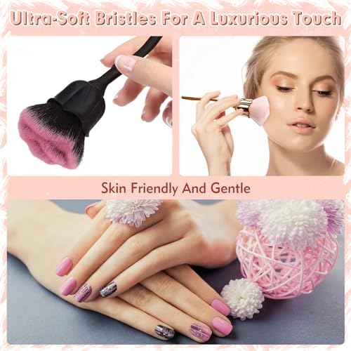 2 PCS Nail Dust Brush, Ultra Soft Nylon Dust Brush for Nails, Nail Brushes for Nail Art Cleaner Tools, Rose Shape Nail Brush & Makeup Brush