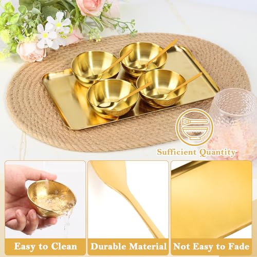 9 Pcs Gold Facial Supplies Large Gold Skincare Tray 4 Stainless Steel Facial Mask Mixing Bowls 4 Esthetician Mixing Spoons Spa Tray Esthetician Bowls for Mask Body Care Bathroom