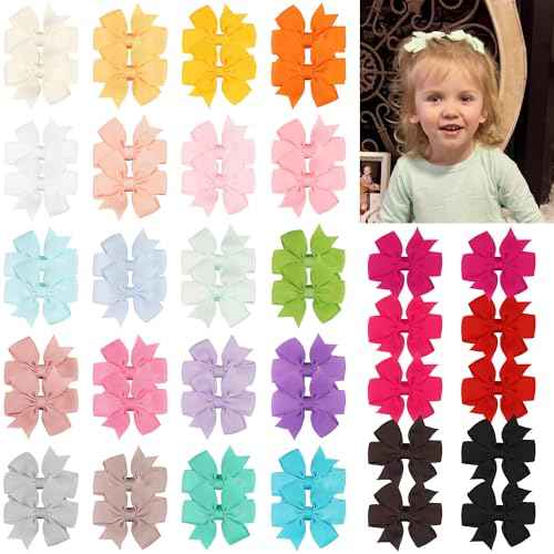 JOYOYO 50pcs Boutique Grosgrain Ribbon Pinwheel Hair Bows for Baby Girls, Toddler Bows Hair Clips Birthday Gifts In Pair