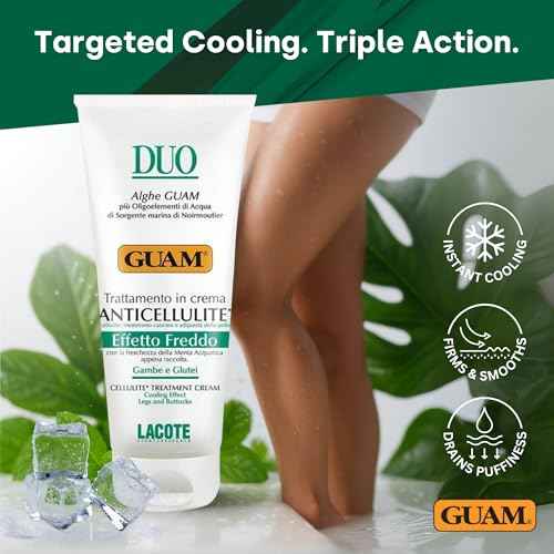 GUAM DUO Anti Cellulite Cream Cold Formula | Seaweed Cellulite Treatment for Leg Skin Tightening, Menthol Firming Body Lotion for Body Sculpting on Legs, Buttocks, Thighs, 6,76 Oz