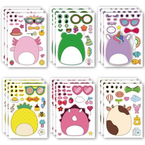 18Pcs Cartoon Make a Face Stickers,Mixed and Matched with 6 Designs Characters Stickers for Birthday Party Decoration,Party Favors.