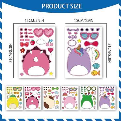 18Pcs Cartoon Make a Face Stickers,Mixed and Matched with 6 Designs Characters Stickers for Birthday Party Decoration,Party Favors.