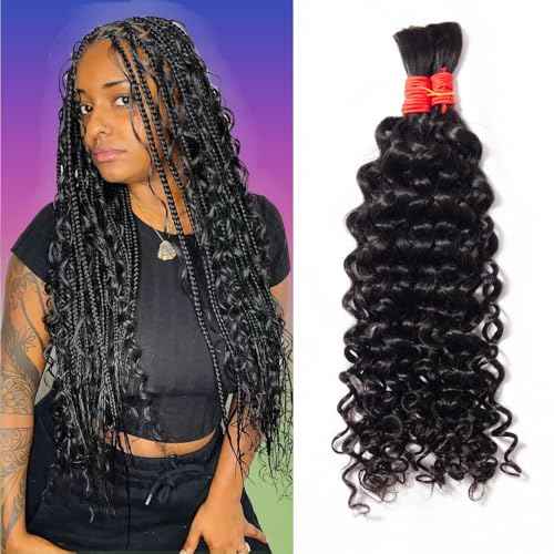 YOMIO Human Braiding Hair 20 Inch 100g (1Pack-2Bundles) Water Wave Human Hair Bulk for Braiding No Weft Bundle Virgin Curly Human Hair Bulk for Boho Braids Wet and Wavy Natural Black Color