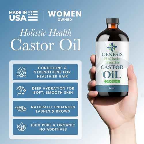 Genesis Holistic Health Organic Castor Oil ? 100% Pure, Cold Pressed, Hexane Free ? Nourishing Hair & Skin Oil ? Eyelash & Eyebrow Growth, Deep Moisturizer ? 16 oz Glass Bottle