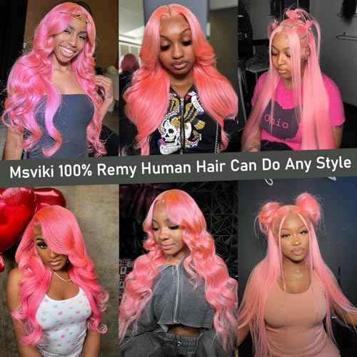 School Day Candy Pink Human Hair Wig Colored Body Wave Lace Front Wig Virgin Hair 13x4 UHD Transparent Swiss Soft Lace Preplucked Brazilian Hair 18"