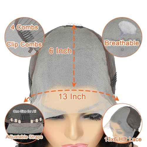 13x6 Deep Wave Lace Front Wigs Human Hair 180% Density Curly Glueless Wigs Wet and Wavy Wigs Pre Plucked for Women 24 Inch