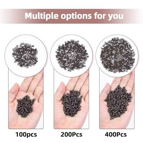 Vlasy 200Pcs 4mm Silicone Lined Micro Ring Beads for Hair Extensions 5Colors Apply (200Pcs Brown)