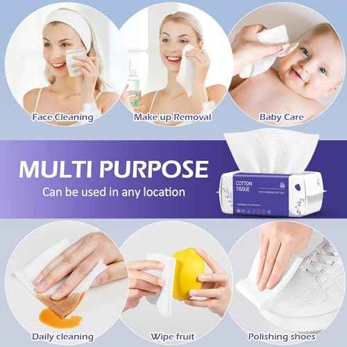 Disposable Face Towel 200 Count, Face Towels, Soft Cotton Dry Wipes Facial Cloths Towelettes for Washing and Drying, Facial Tissue for Cleansing, Skincare and Makeup Remover