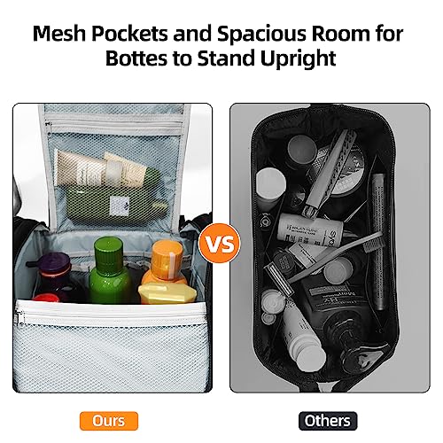 Buruis Extra Large Capacity Toiletry Bag for Women and Men, Hanging Toiletry Organizer Cosmetics Makeup Bag, Water-resistant Dopp Kit for Full Sized Toiletries, Travel Essentials (Oxford Gray)