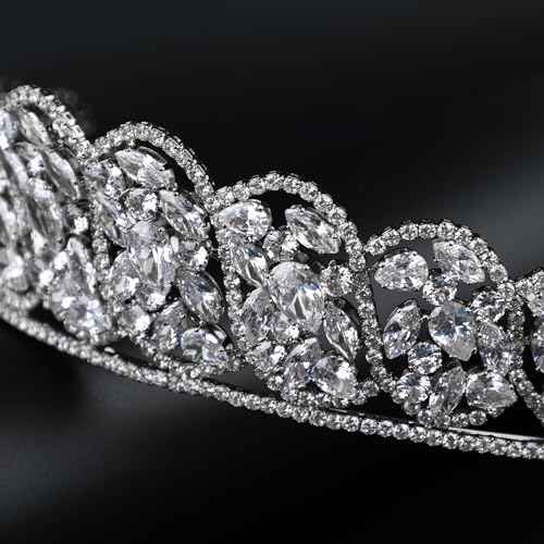 QXMYOO Princess Pearl Crowns Cubic Zirconia Queen Tiaras for Bride Headdress Vintage Birthday Prom Pageant Wedding Tiaras and Crowns Silver Crystal Bridal Hair Accessories