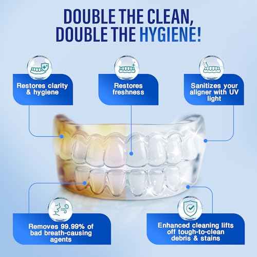 GuruNanda Retainer Cleaner Set ? Ultrasonic & UV Cleaning Pod & Aligner Cleaning Foam, Deep Clean & Odor Neutralization for Retainers, Aligners, Dentures & Mouthguards