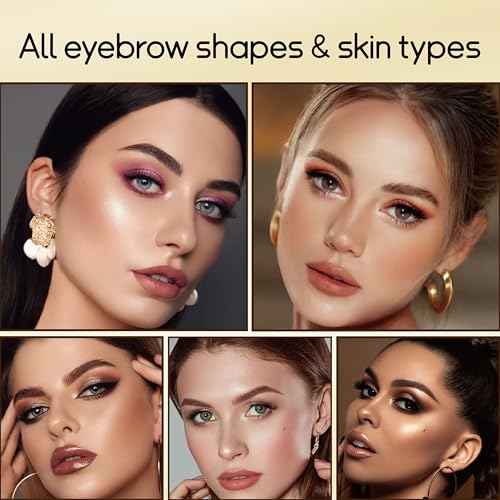 Eyebrow Stamp and Eyebrow Stencils Kit Eyebrow Shaping Kit for Perfect with 10 Reusable Eye Brow Shaping Kits Brow Stencil and Stamp Kit Smudge-Proof & Long-Lasting (Soft Brown)