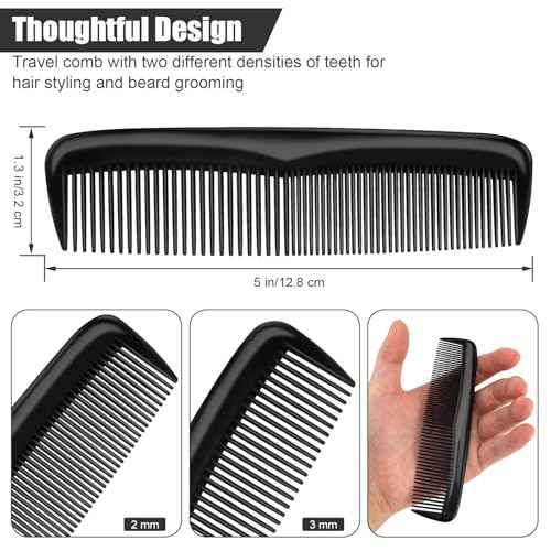 NICEMOVIC Pocket Combs Bulk for Men 50 Pack, Homeless Supplies Bulk, Mens Hair Beard Barber Disposable Wide Fine Tooth Travel Plastic Small Mini Comb Set Individually Wrapped for Hotel Shelter (Black)