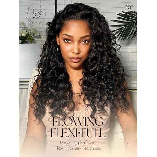 LUVME HAIR Half Wig Human Hair Water Wave Flexi-Fit Invisi Flip Drawstring Wig 200% Density Glueless Wigs 100% Human Hair Natural Black Ready to Go Headband Wig for Women