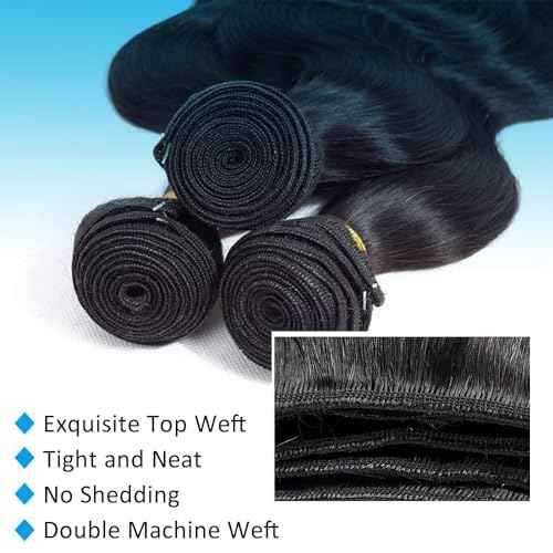 12A Human Hair Bundles Body Wave 22inch 100% Unprocessed Brazilian Virgin Hair Bundles Double Weft Weave Body Wave Bundles Human Hair Natural Black Color