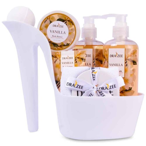 Luxury Spa Gifts for Women – 8 Pc Vanilla Scented Bath and Body Set with Bubble Bath, Lotion & More – Luxury Self Care Kit for Wife, Mom, Girlfriend, Birthday Gifts for Women by Draizee