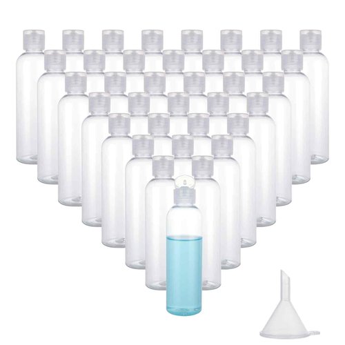 Acrux7 50 Pack 4 oz Plastic Squeeze Bottles with Flip Caps, Clear Refillable Lotion Bottles, Leak Proof Squirt Bottle, Empty Travel Squeeze Bottle for Lotions, Toiletries, Shampoo, Liquid, Creams