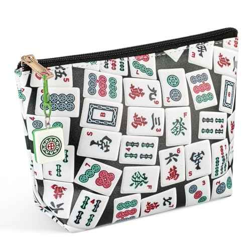 Mahj Tile Lover Gift Mahj Tiles Coin Bag with Keychain Set PU Leather Coin Purse Gift for Lover Women Mom Grandma Birthday Travel(Latest Style)