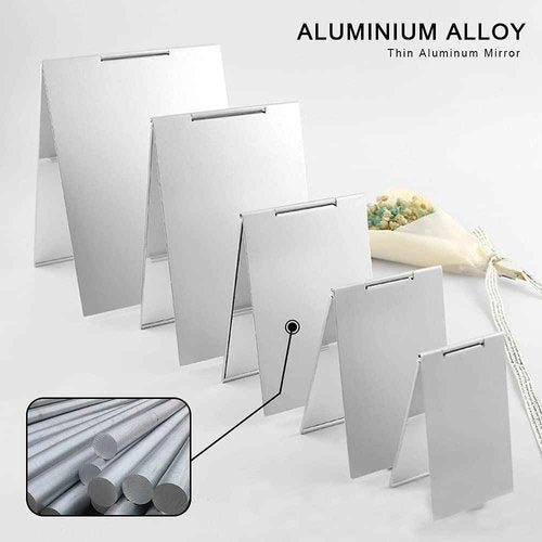 LELE LIFE 2Pack Ultra-Slim Portable Folding Mirror, Aluminum Shell, Easy to Carry Travel Makeup Mirror, Desktop Folding Mirror Vanity Mirror, 5.9×3.9in, M