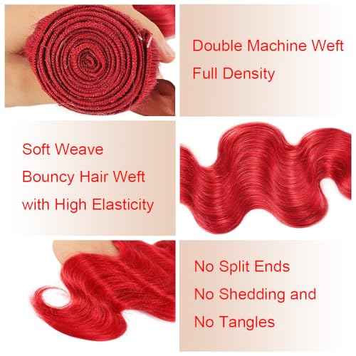 Red Bundles Body Wave Human Hair Bundles 22 24 26 Inch 3 Bundles Body Wave Unprocessed Brazilian Virgin Human Hair Soft Quick Weave Hair for Black Women