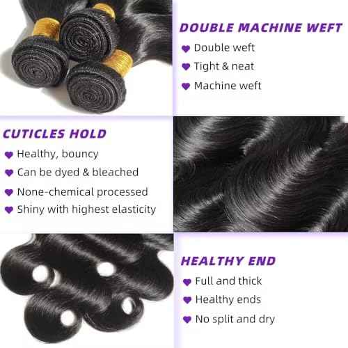 12A Human Hair Bundles 20 20 20 Inch Body Wave Bundles Human Hair 100% Unprocessed Brazilian Virgin Weave 3 Bundle for Women Natural Black Wet and Wavy Human Hair Extensions