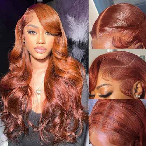 28 Inch Reddish Brown Lace Front Wigs Human Hair Body Wave 13x6 Glueless Light Chocolate Brown Wig 180% Density Auburn Copper Reddish Brown Wigs for Women 13x6 Lace Front