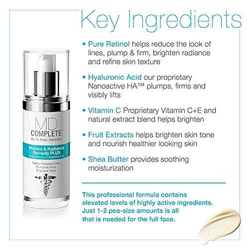 MD Complete Wrinkle Radiance Trio by Dr. Brian Zelickson - Professional Dermatologist Skincare with Retinol, Vitamin C, Peptides and Hyaluronic Acid
