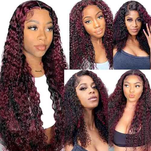 26 28 30 inch Human Hair Bundles P1B/99J Deep Wave Human Hair Bundles Brazilian Unprocessed Virgin Hair 3 Bundles Two Tone Black Mixed With Burgundy Quick Weave for Black Women