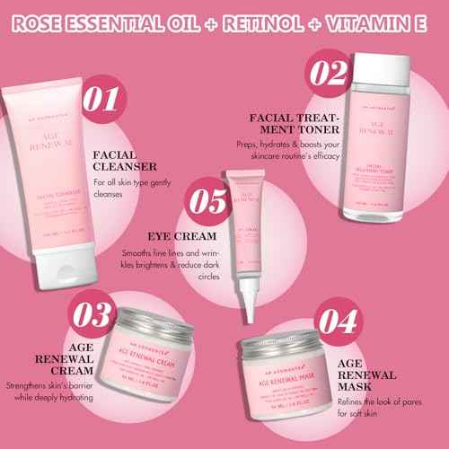 Mother's Day Gifts for Mom Skin Care Routine Kit for Women, Rose Essential Oil+Retinol+ Vitamin E, 10-Piece Complete Skin Care Set, Korean Skin Care Set, Birthday Gifts for Women