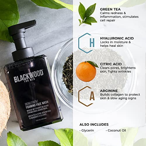 Blackwood For Men BioNutrient Foaming Face Wash - Gentle Daily Acne Facial Cleanser For Dry to Sensitive Skin - Deep Cleanse for Exfoliation - Paraben Free, Sulfate Free, & Cruelty Free (4.45 oz)