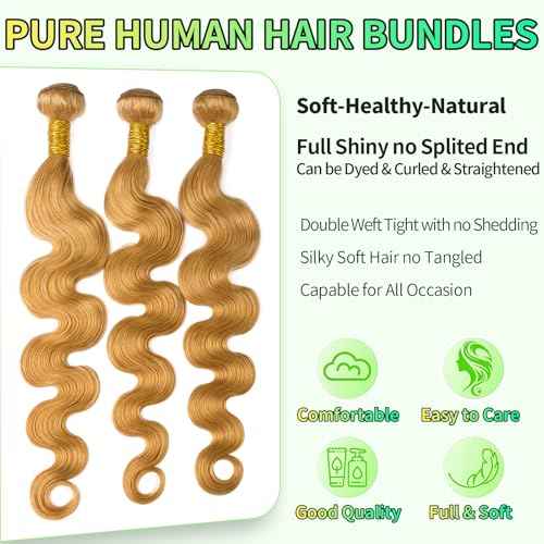 Human Hair Bundles Body Wave Honey Blonde, 26 Inch - 1 Bundle, Body Wave Bundles Human Hair 12A Brazilian Virgin Wavy Hair Bundles for Black Women