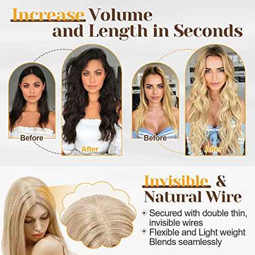 Benehair Human Hair Extensions Thick Ends Invisible Wire Real Human Hair with 2 Fish Lines Thicker Hairpieces 18inch 100g Medium Brown Hair Extensions Straight Thicker Hairpieces for Women #4