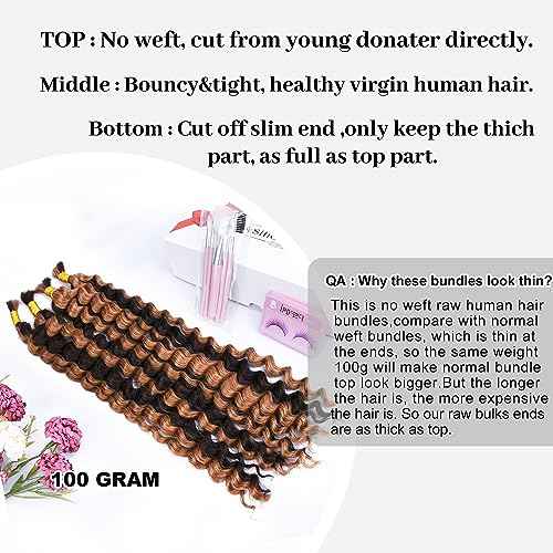 Highlight Deep Wave Bulk Hair Human Braiding Hair for Boho Braids Wet And Wavy Curly No Weft (18 Inch-100G, P2/30)