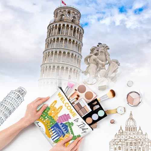 16 Pcs Italy Cosmetic Bag Souvenir Gifts Makeup Bag Travel Vacation Zipper Pouch Purse for Women Birthday Trip Gifts Party Favors